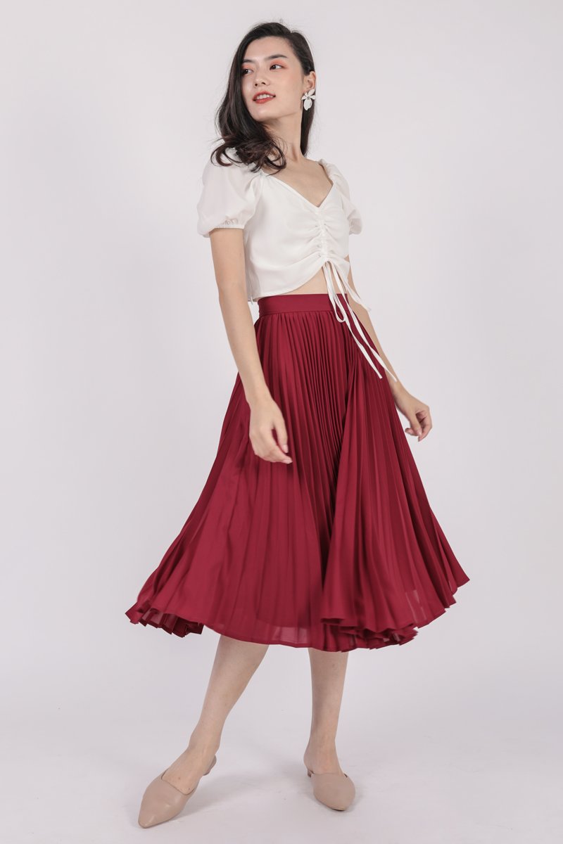 Courtney Pleated Midi Skirt (Cherry)