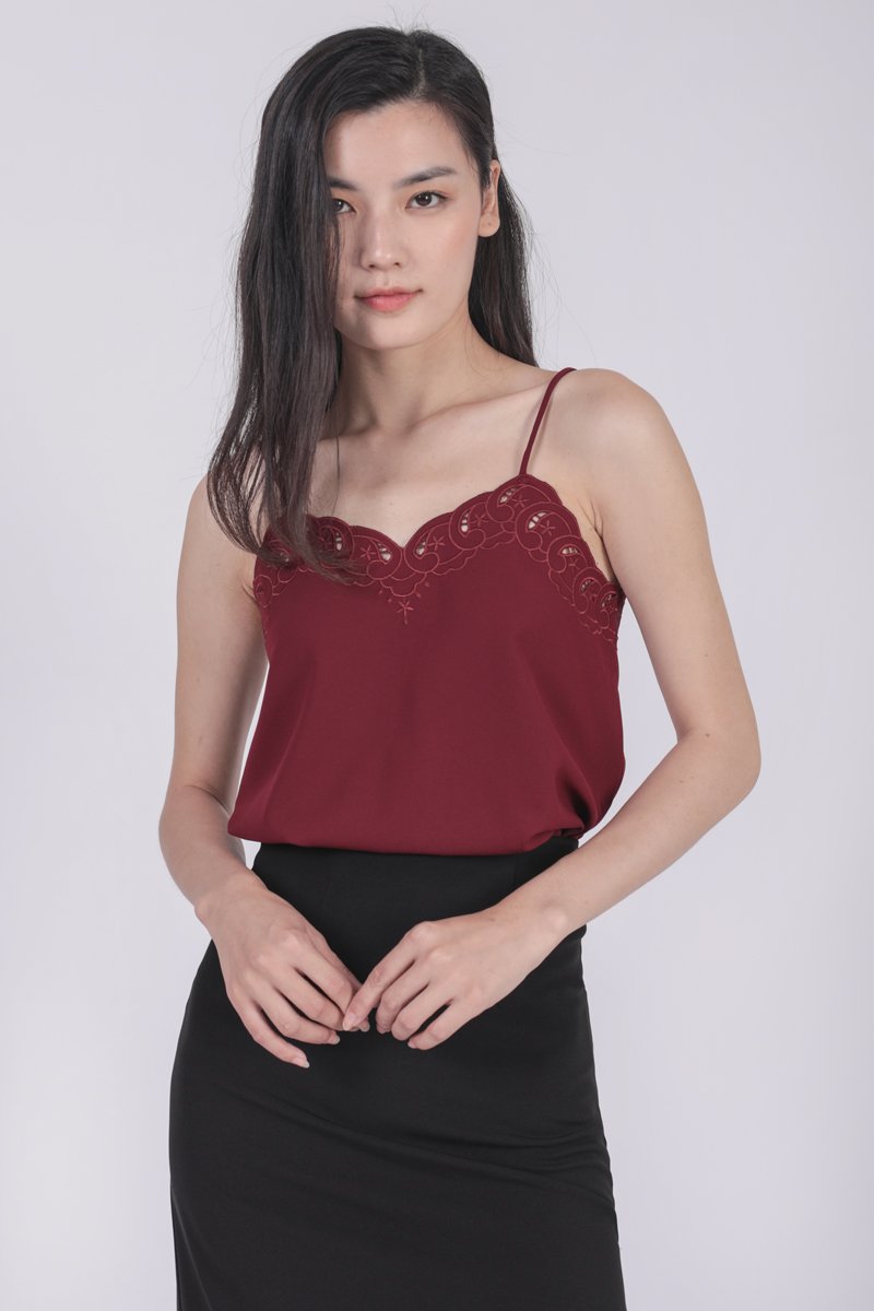 Seth Embroidery Spag Top (Maroon)