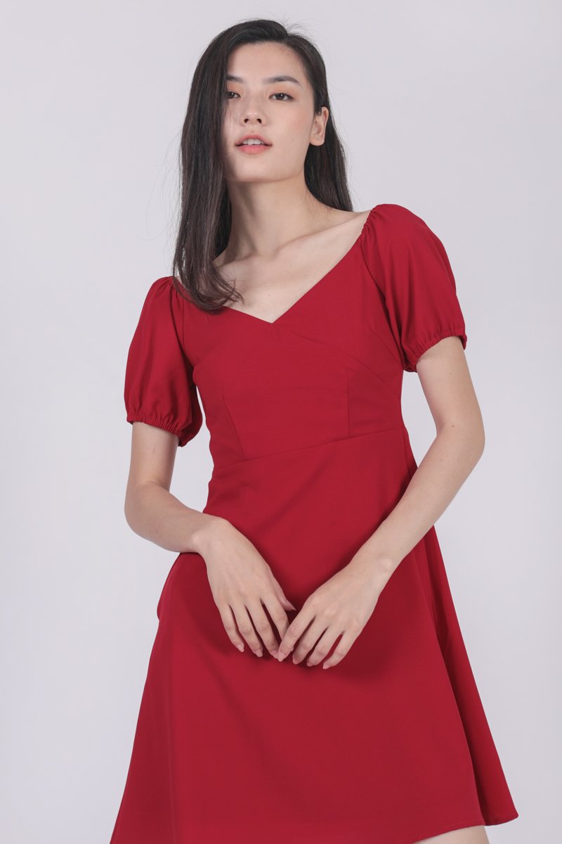Trisha Puffy Sleeve Dress (Red)