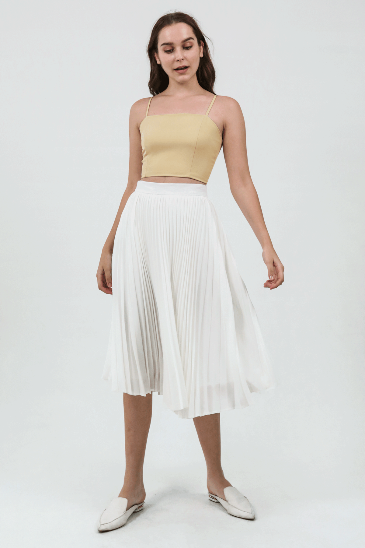 Courtney Pleated Midi Skirt (White)