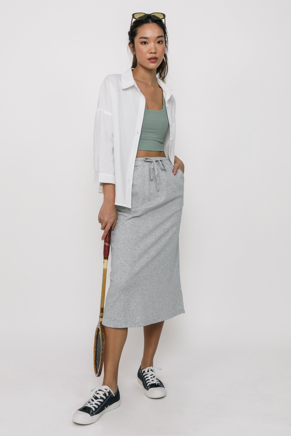 Nic Jersey Cotton Midi Skirt (Light Grey)