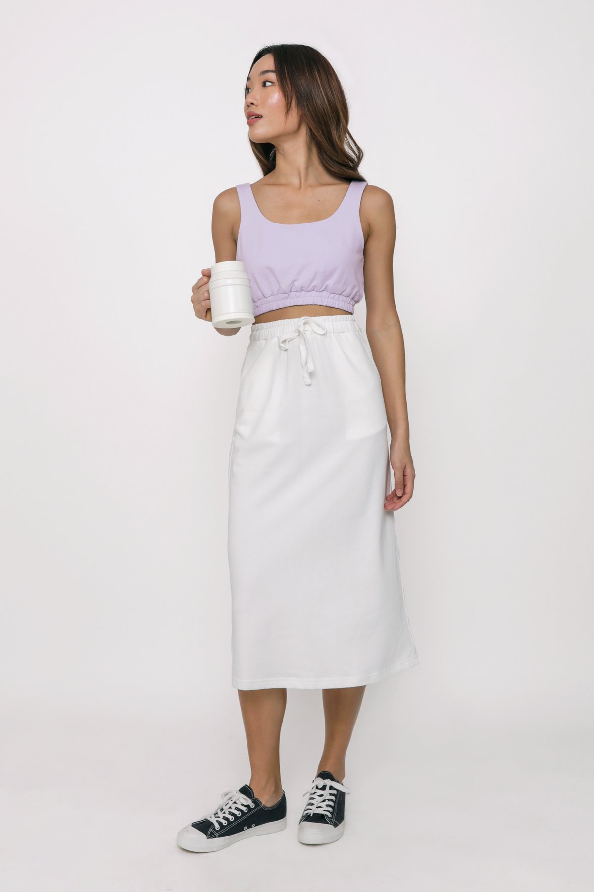 Nic Jersey Cotton Midi Skirt (White)