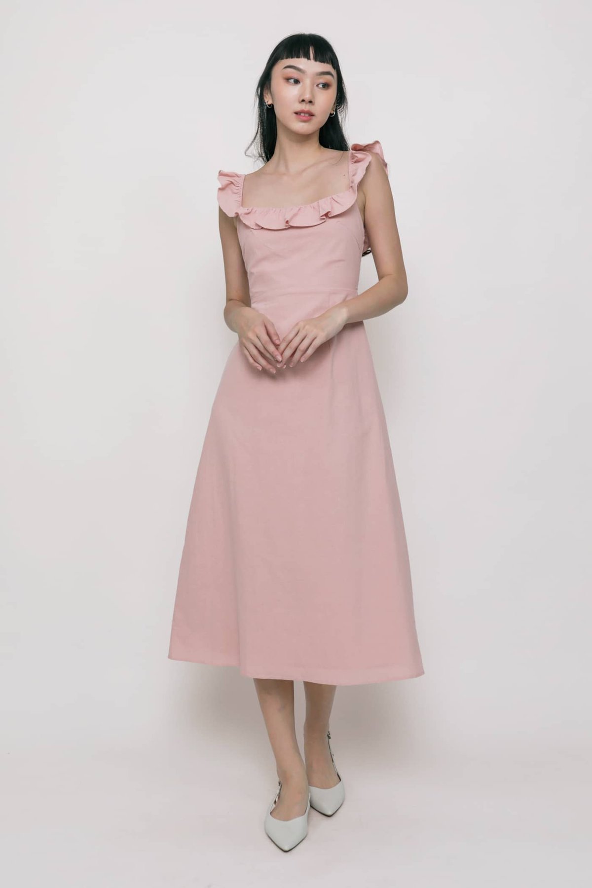 Kacie Ruffles Midi Dress (Pink)