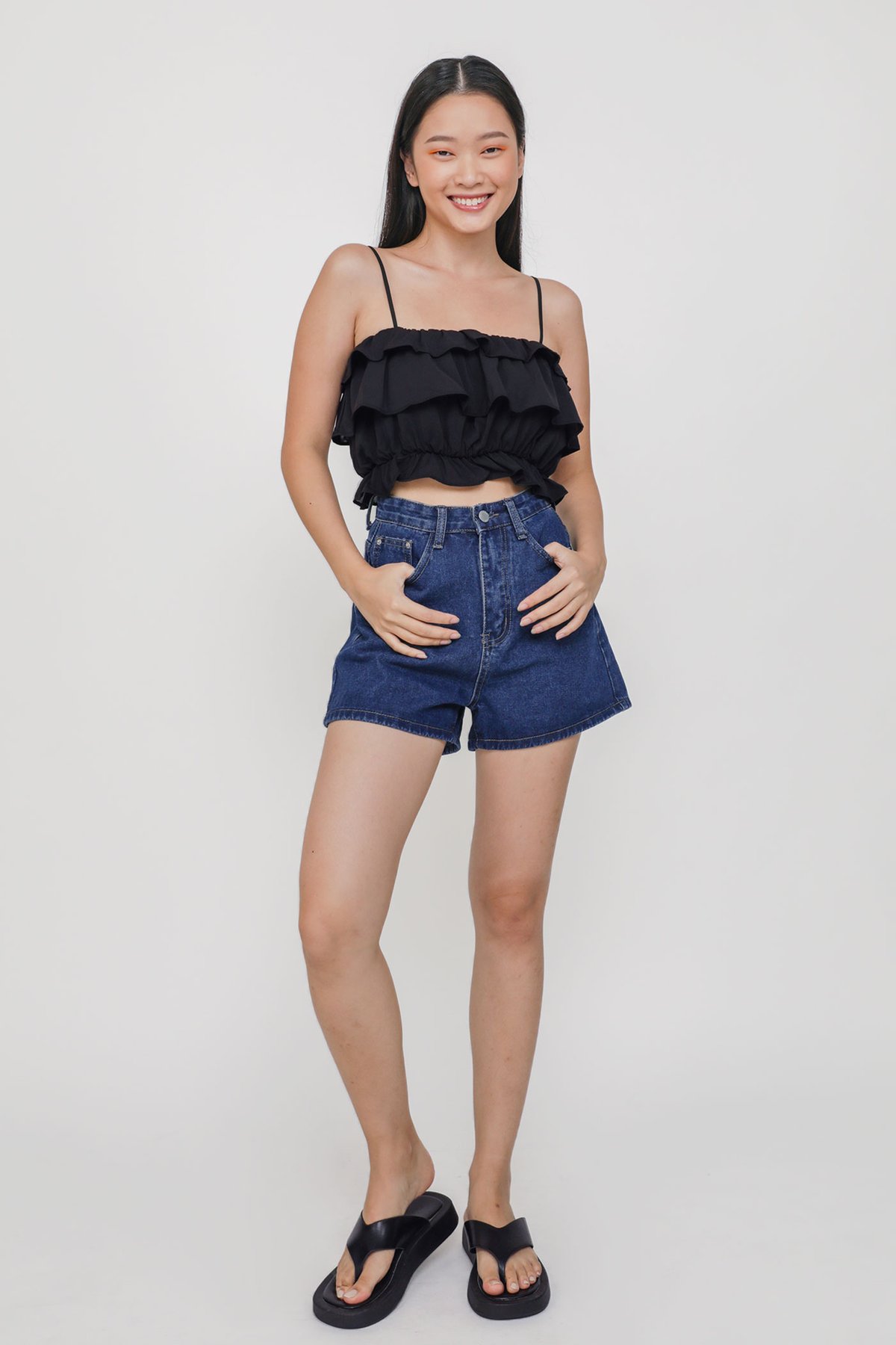 Polly Tiered Spag Top (Black)