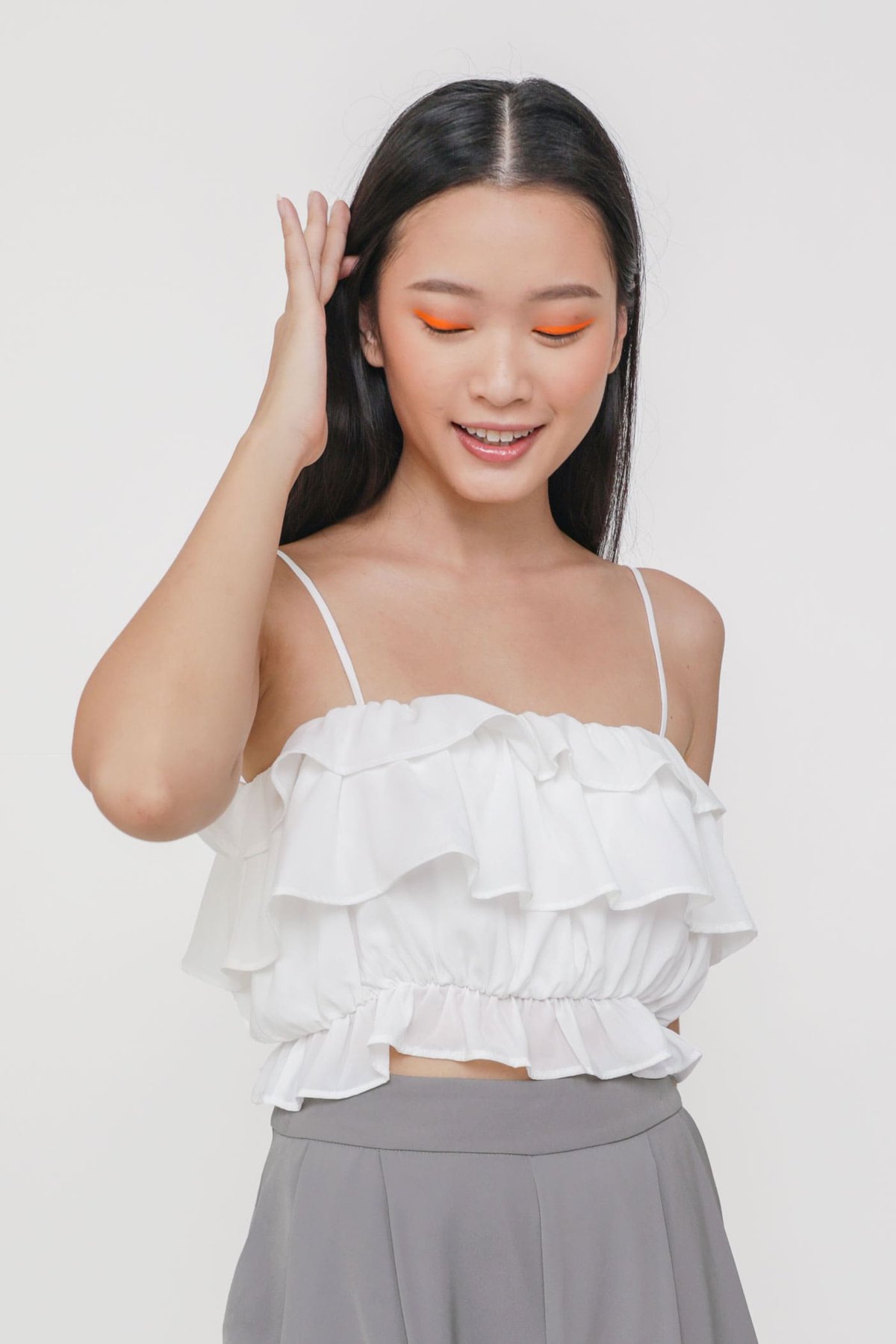 Polly Tiered Spag Top (White)