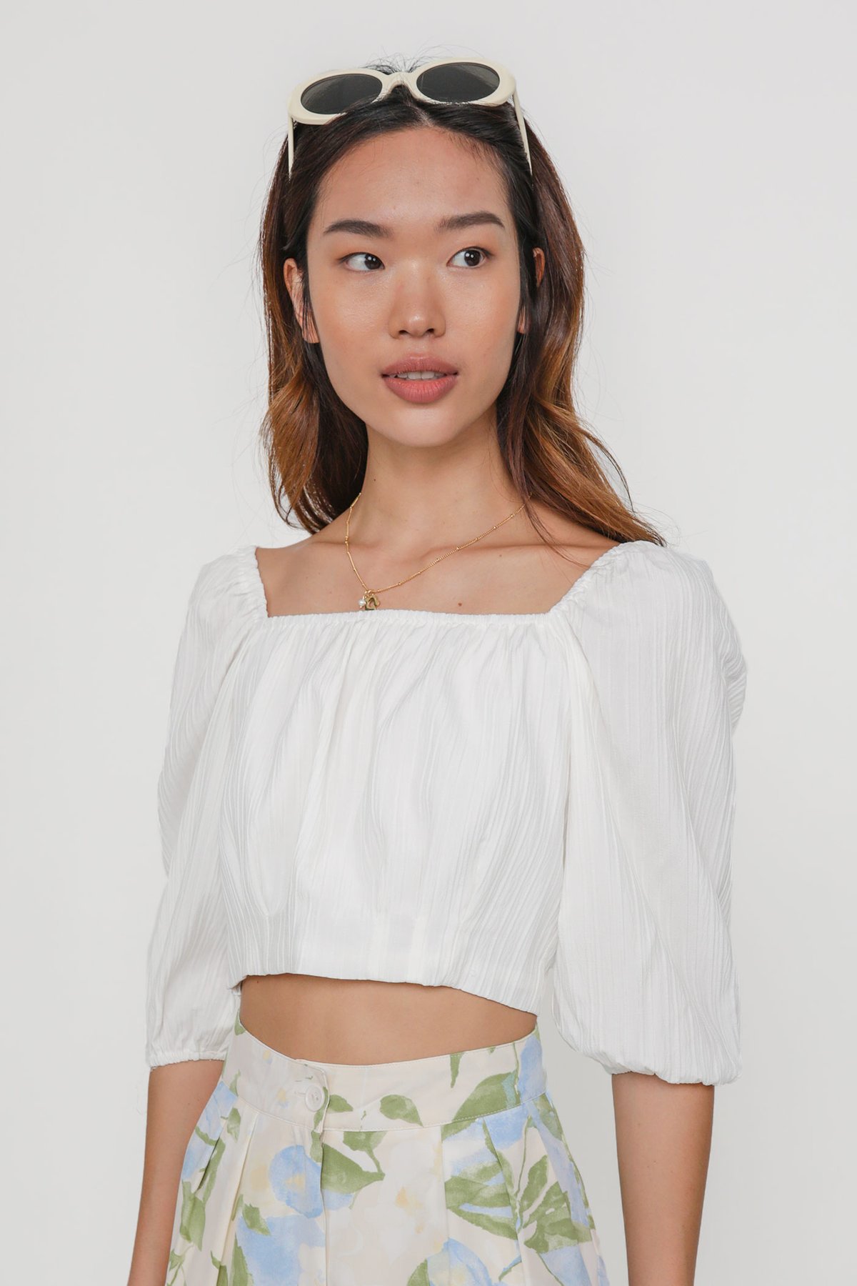 Reanne Textured Puffy Sleeve Top (White)