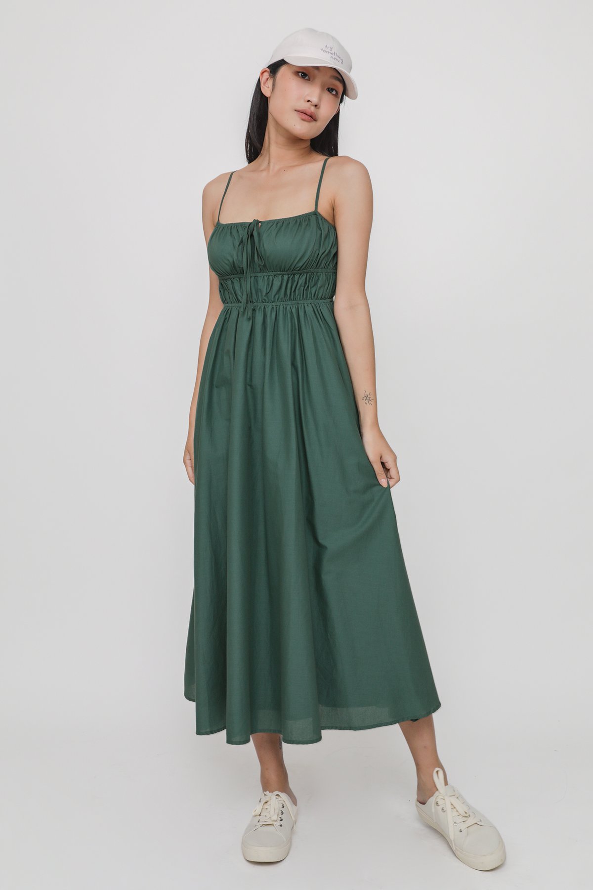 Taya Shirred Cotton Tiered Maxi Dress (Emerald)