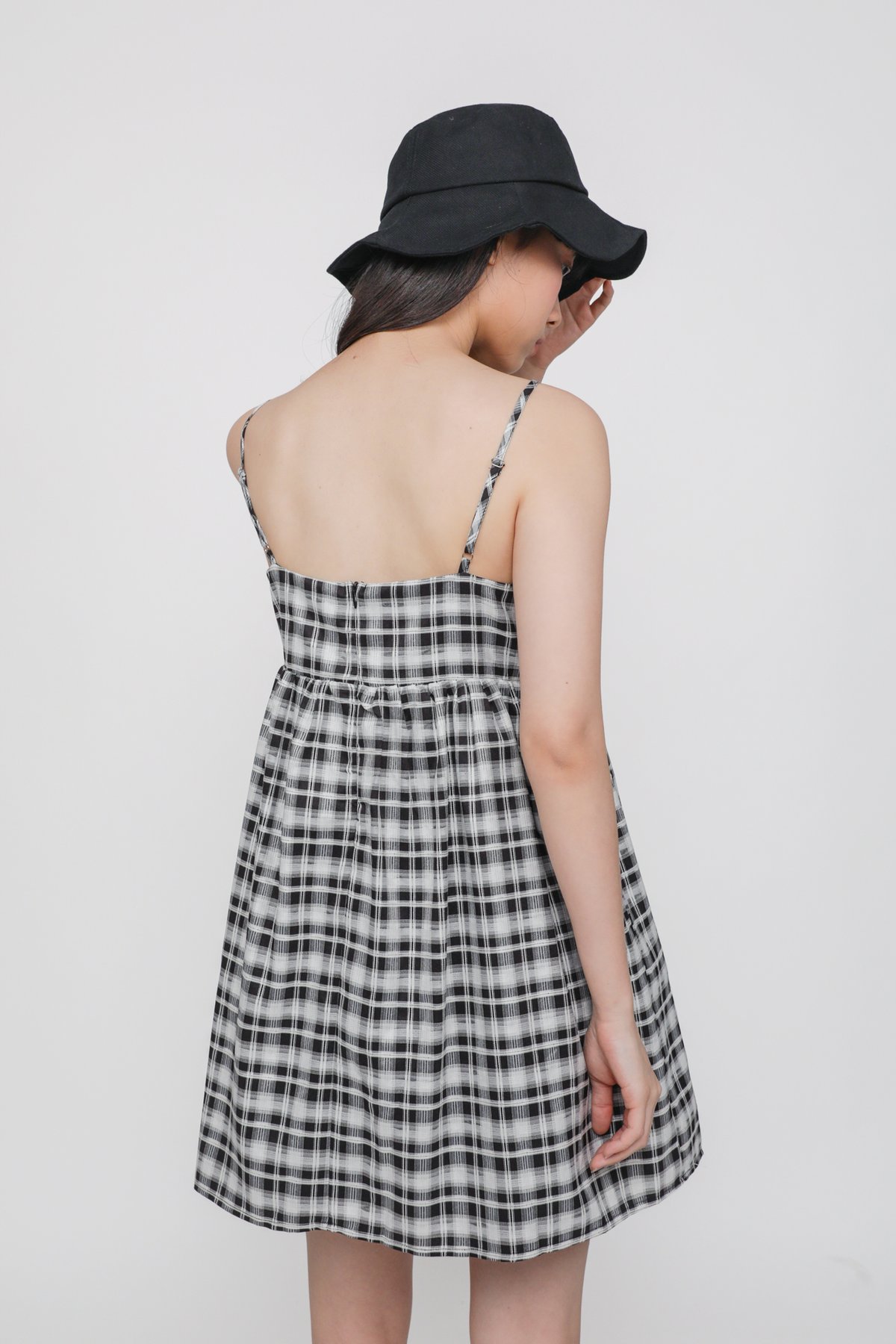 Odella Babydoll Dress (Black Checkered)