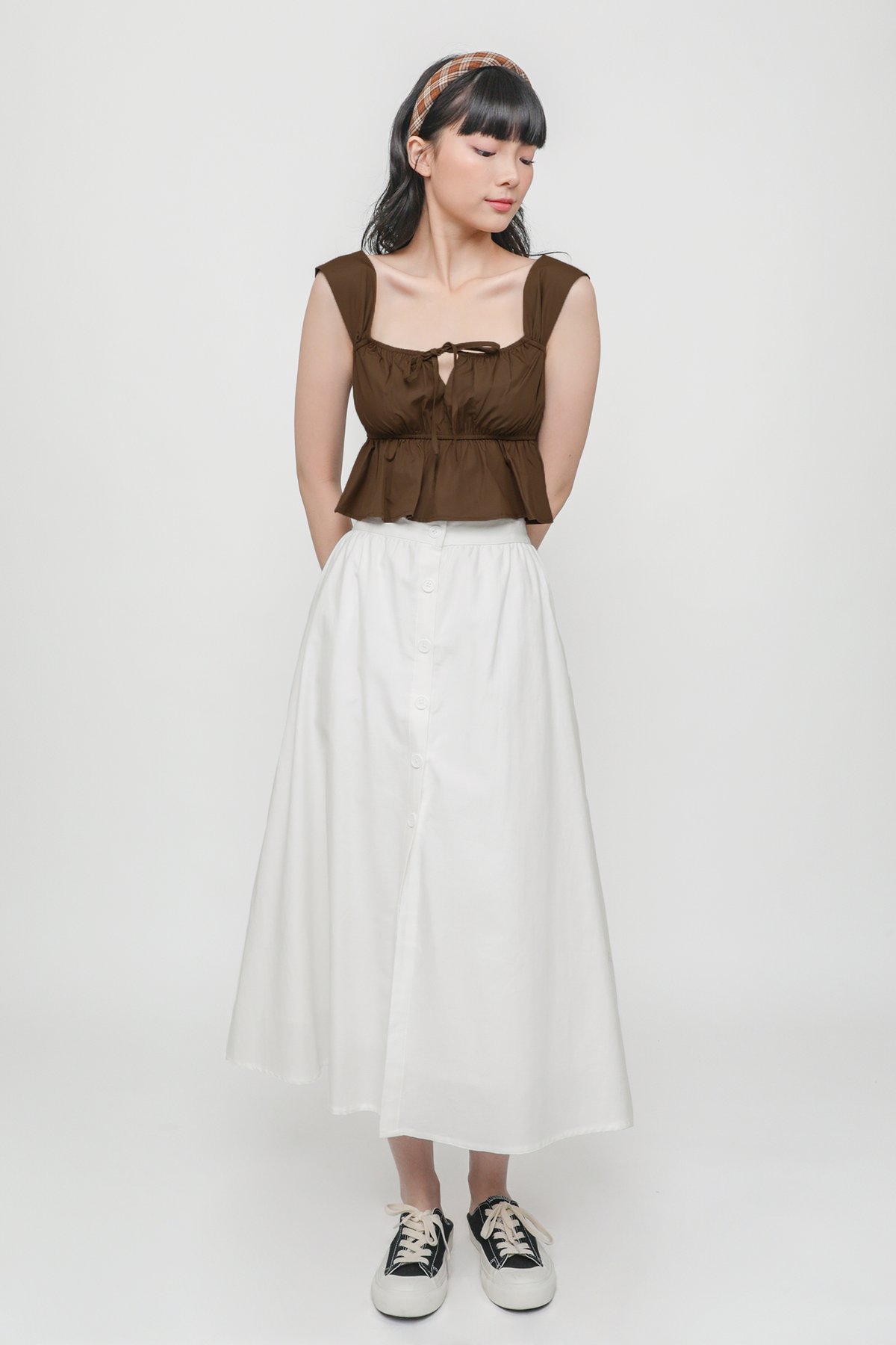 Agnes Button Midi Skirt (White)