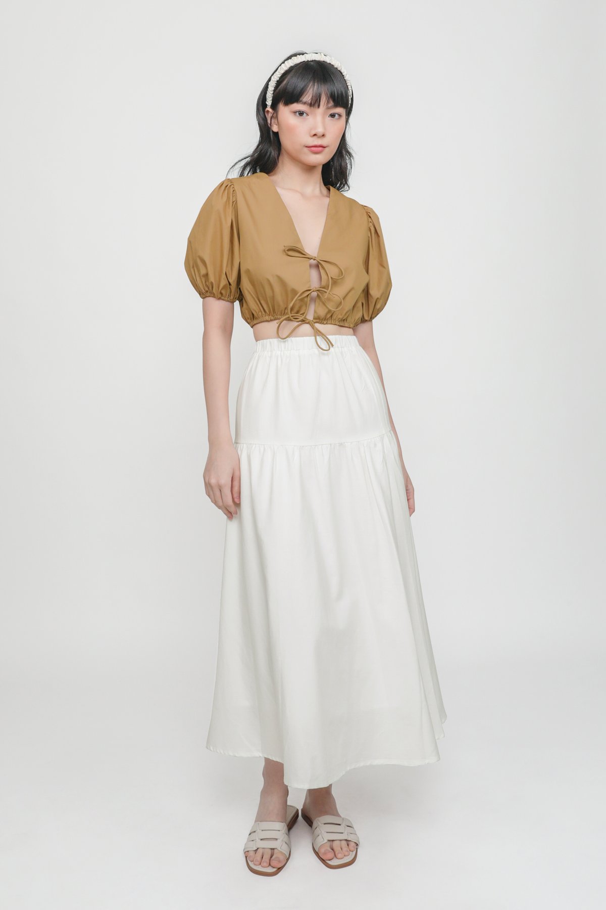 Joelle Tiered Midi Skirt (White)