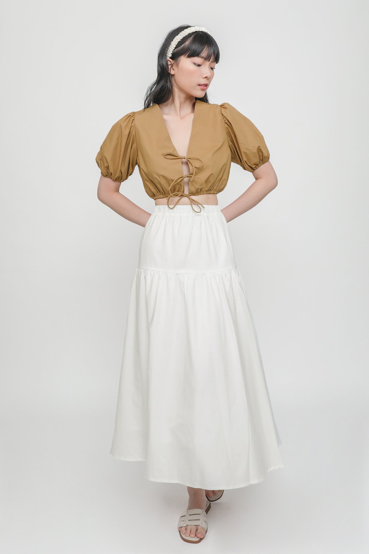 Joelle Tiered Midi Skirt (White)