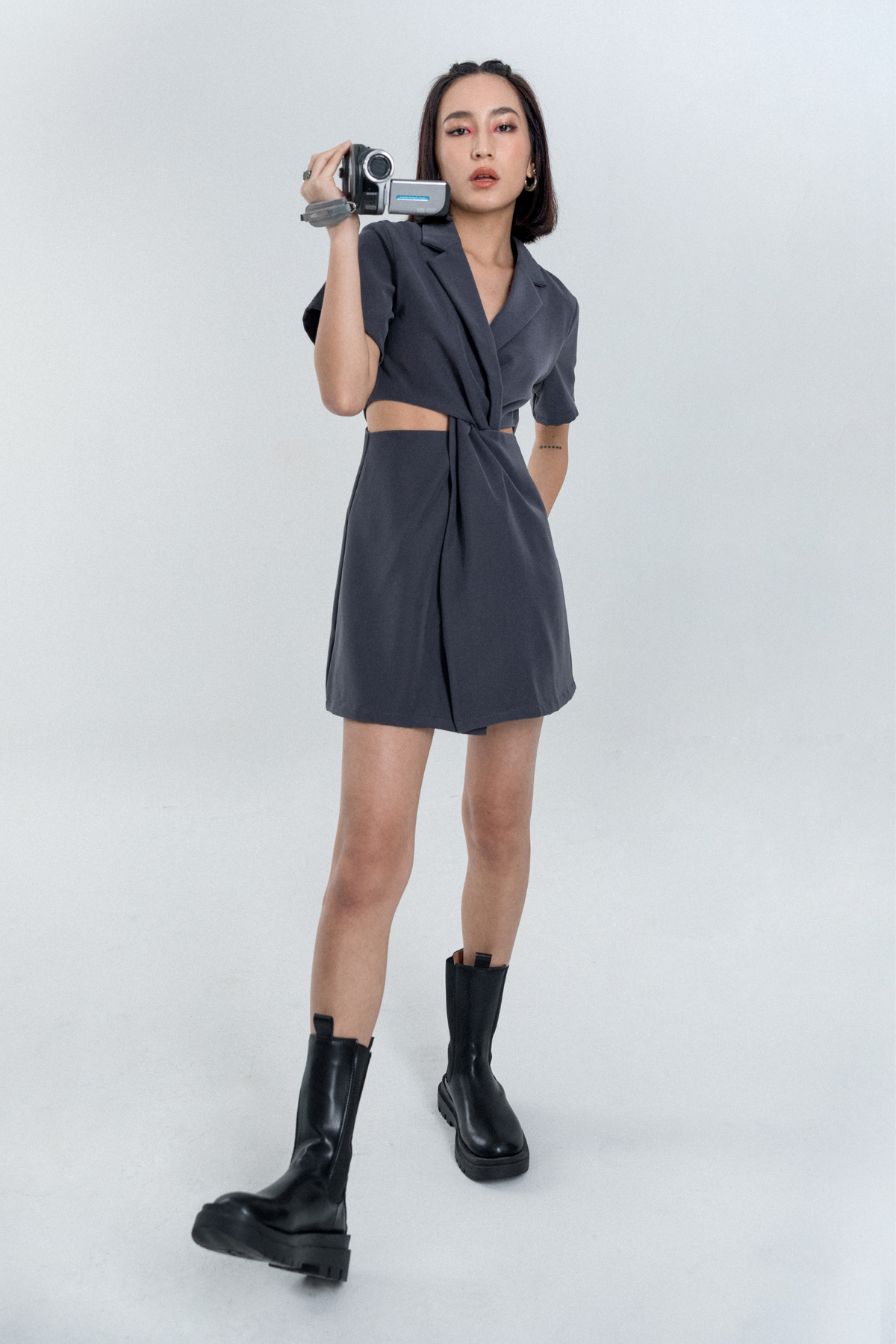 Kye Twist Front Cutout Dress (Grey)