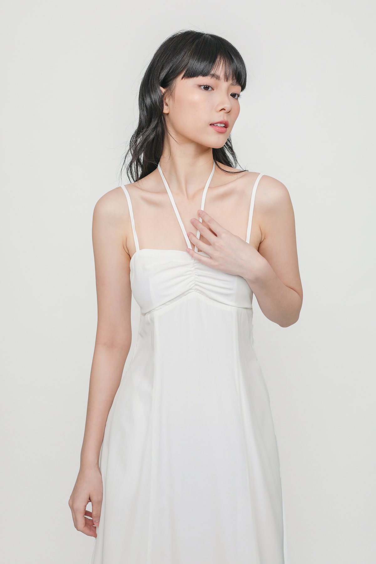 Nessa Halter Ruch Dress (White)