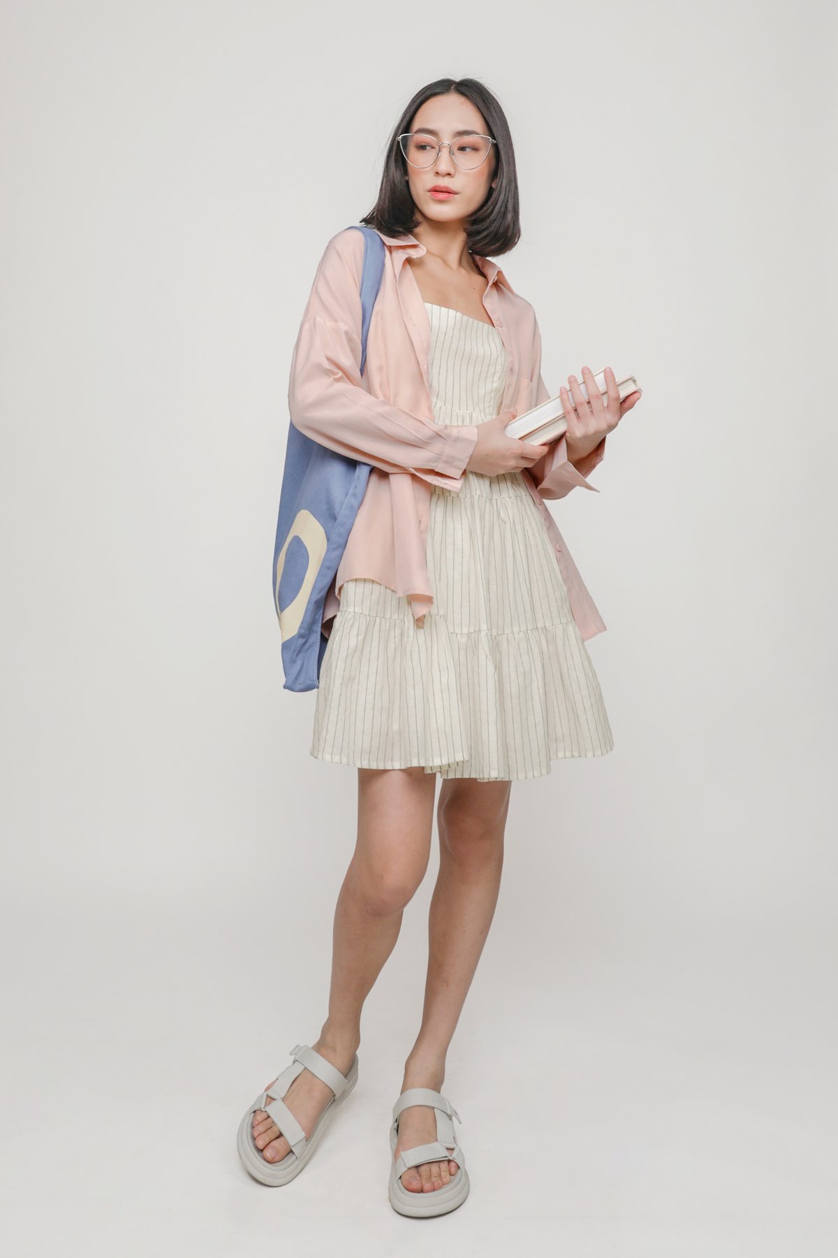 Roxana Tiered Babydoll Dress (Cream Stripes)
