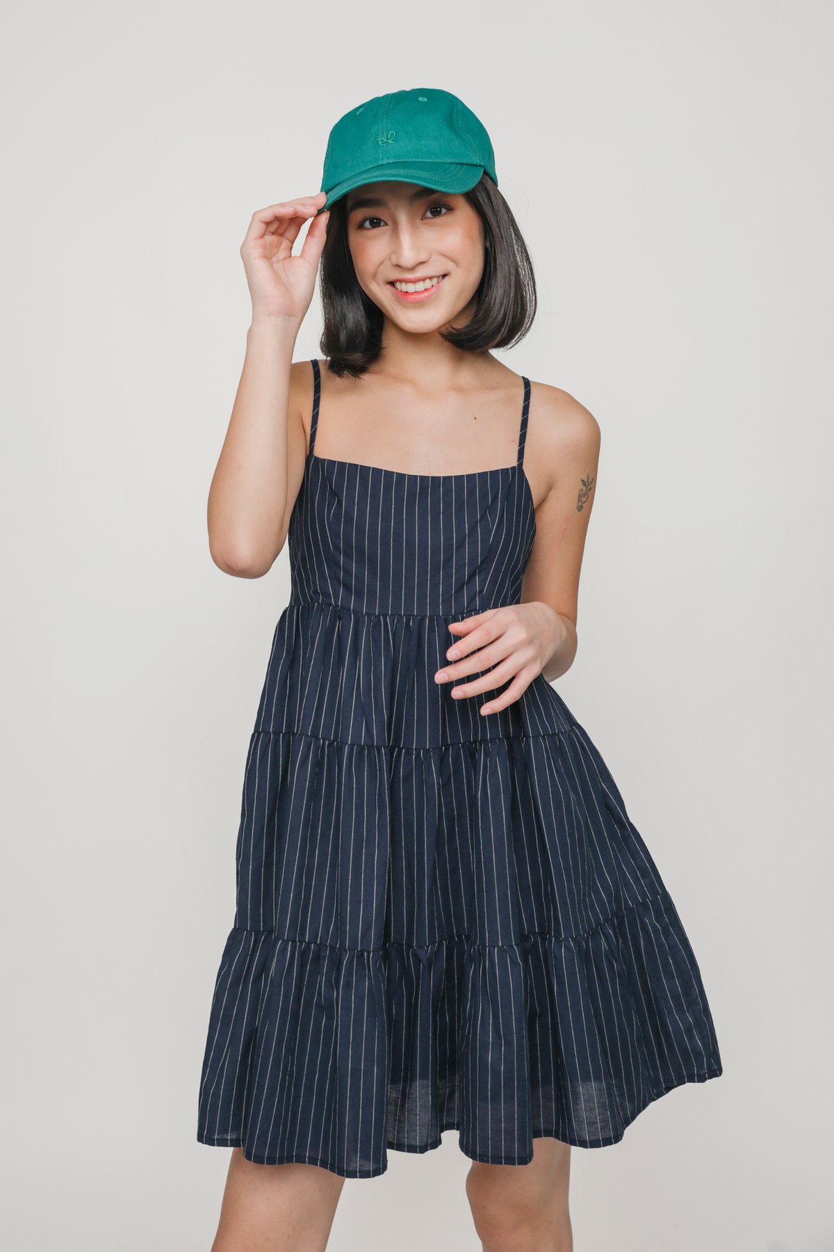 Roxana Tiered Babydoll Dress (Navy Stripes)