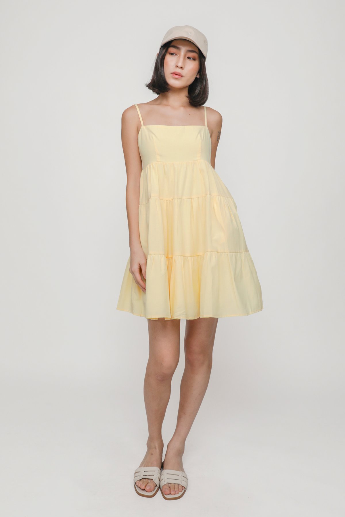 Roxana Babydoll Tiered Dress (Yellow)