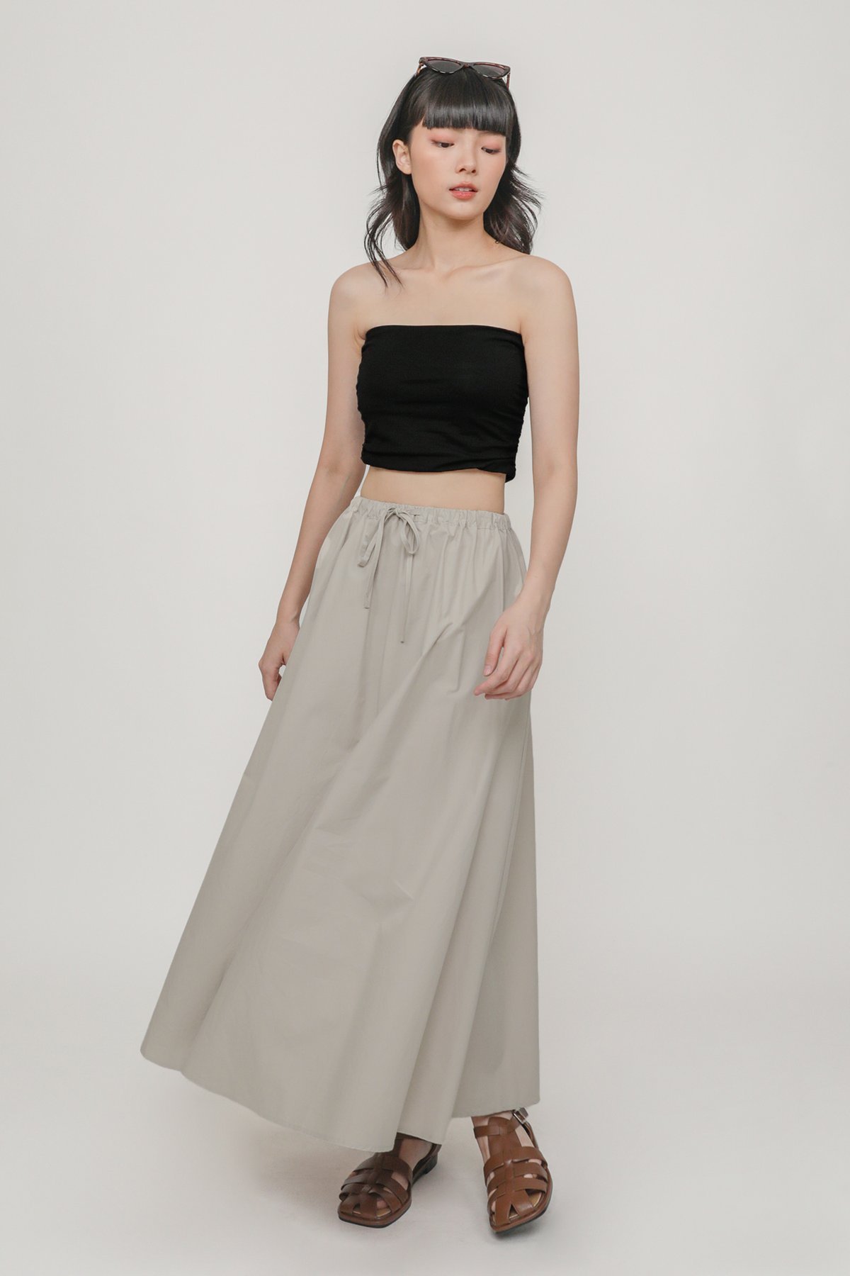 Jemima Drawstring Maxi Skirt (Beige)