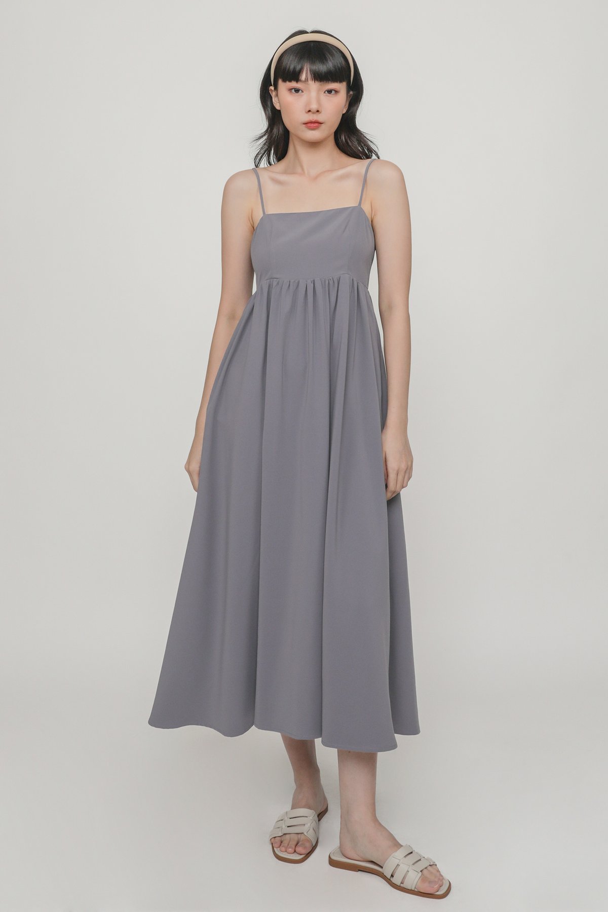 Selene Empire Waist Midi Dress (Ash Grey)