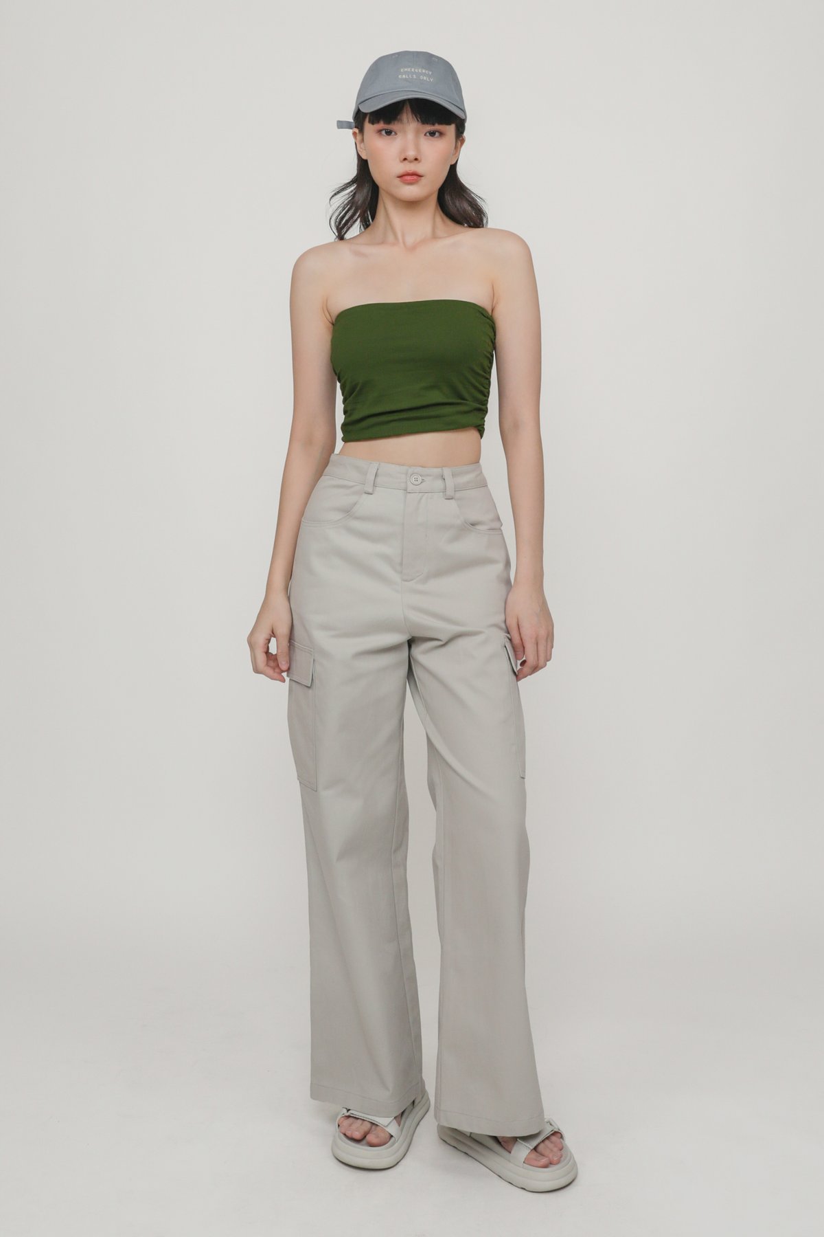 Ines Ruched Tube Padded Top (Olive)