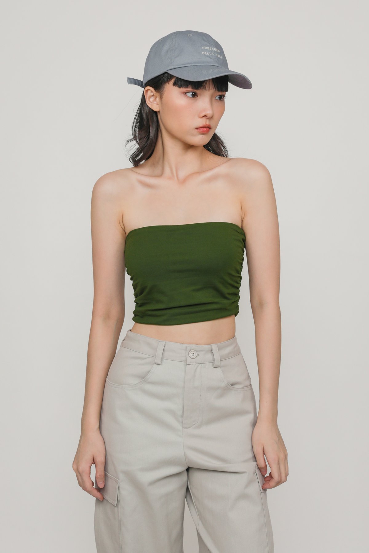 Ines Ruched Tube Padded Top (Olive)