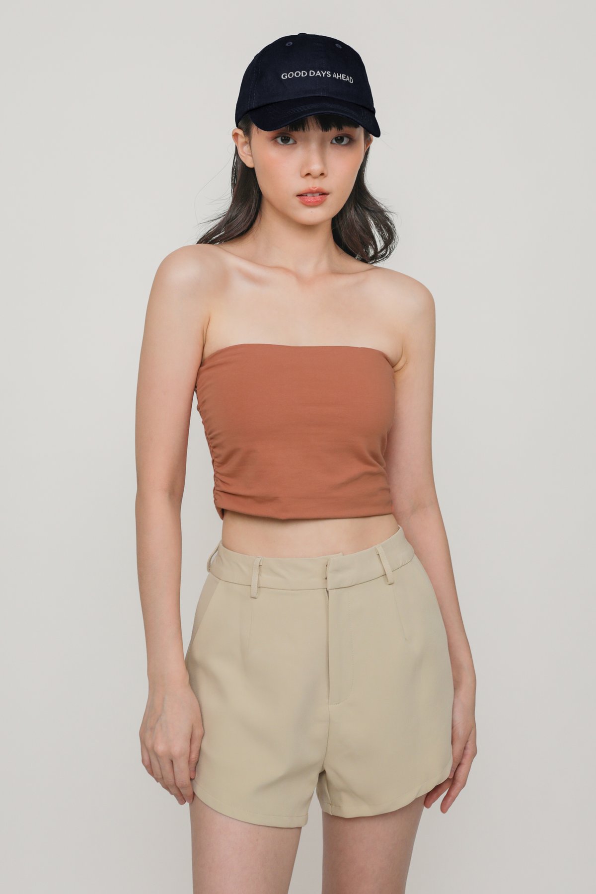 Ines Ruched Tube Padded Top (Vermillion)