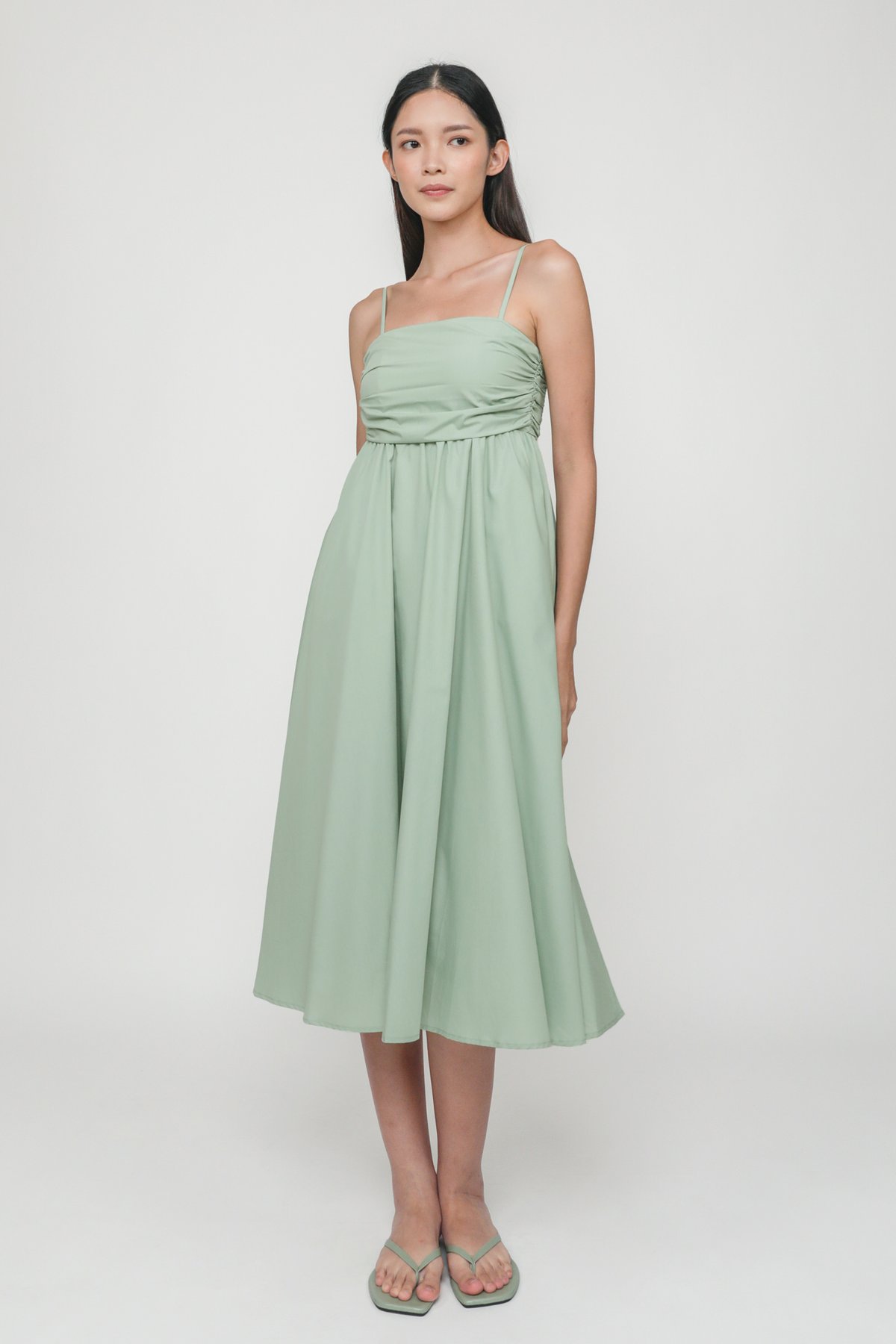 Juliette Ruched Midi Dress (Tea Green)